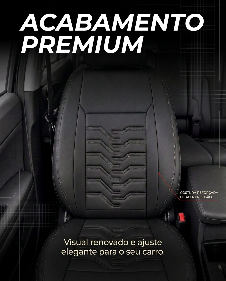 Detalhe do acabamento premium da capa instalada