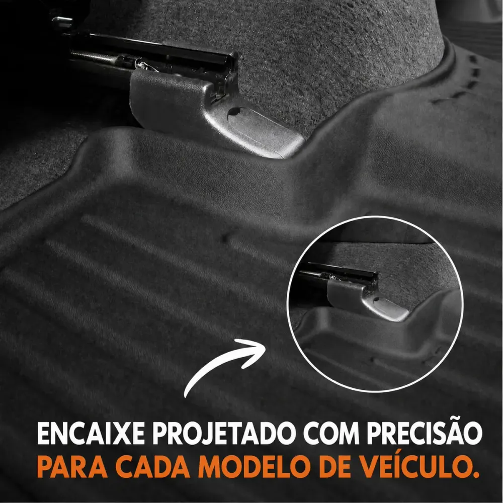 Encaixe do tapete 3D no trilho e no fixador original do carro