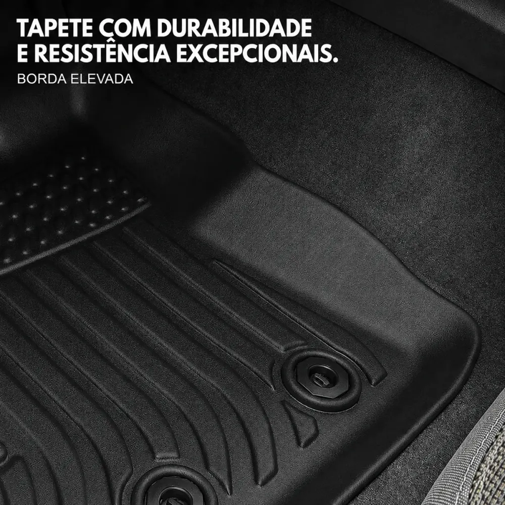 Detalhe da borda elevada e dos fixadores do tapete 3D