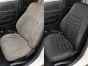Antes e depois: banco rasgado protegido pela capa